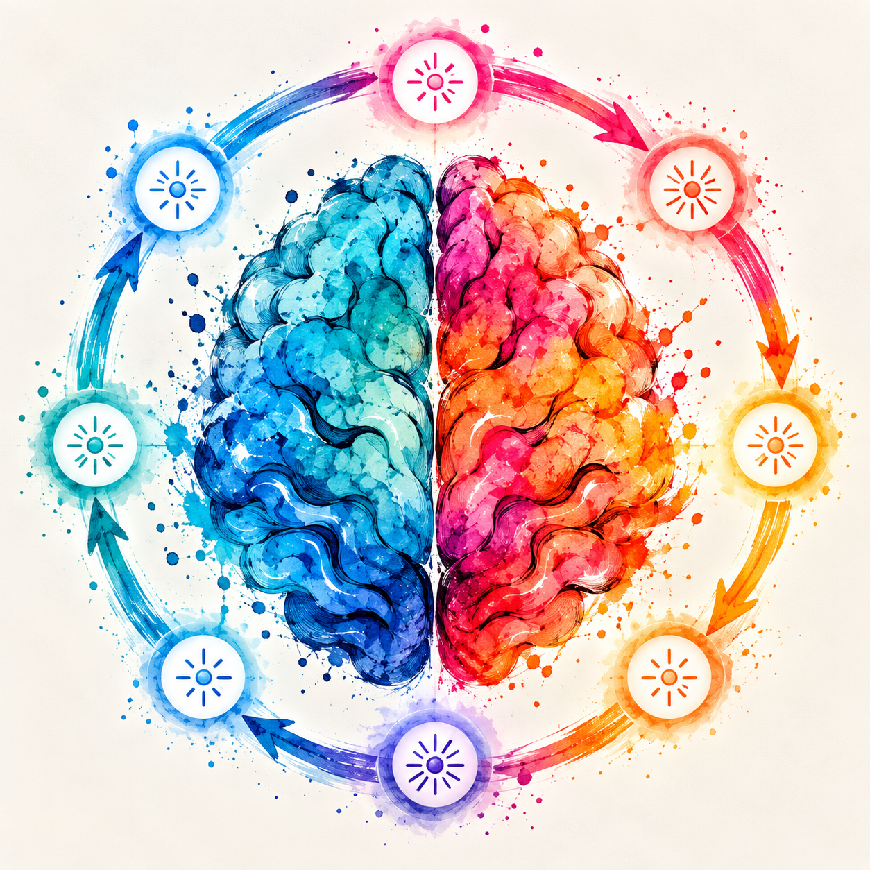 Brain brand variant C, eight sun icons